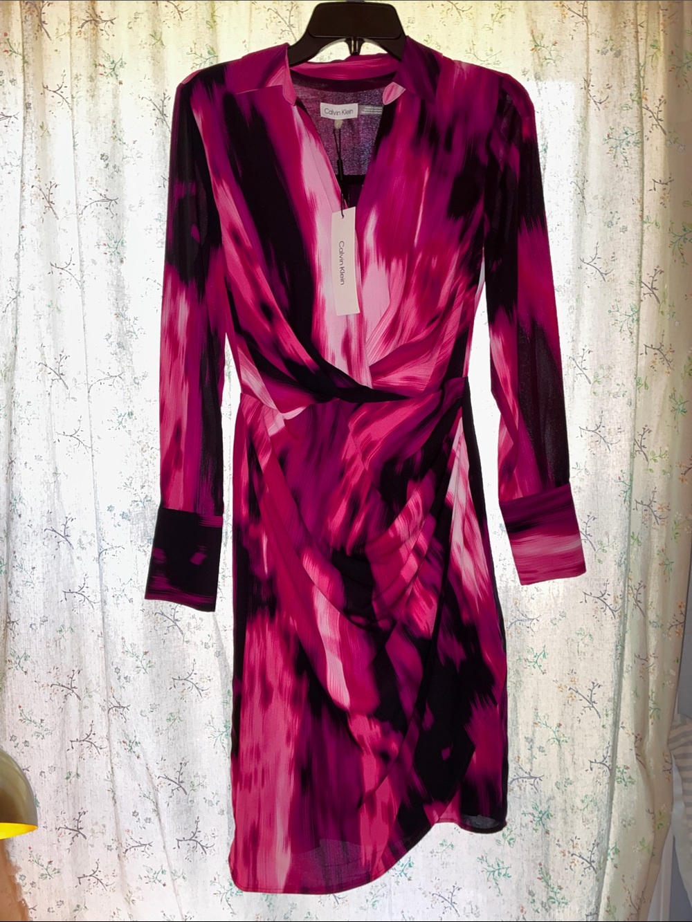 NWT Calvin Klein Burgundy & Black Long-Sleeve Wrap Dress Sz 2